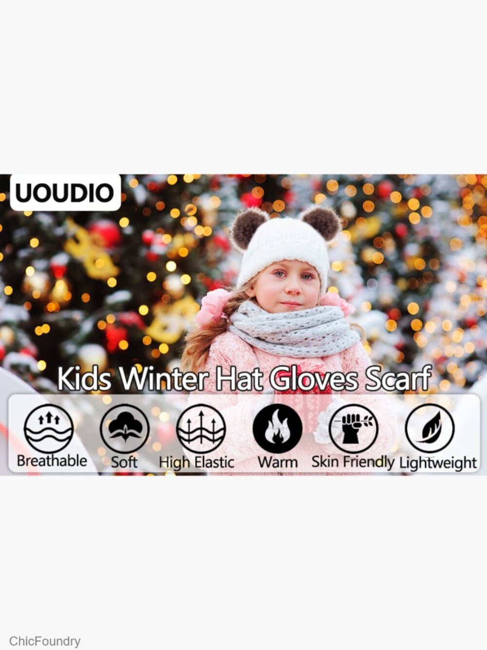 Kids Winter Hat Gloves Scarf Set Knit Beanie Pompom Thermal Fleece Lined 3pc - Picture 7 of 7
